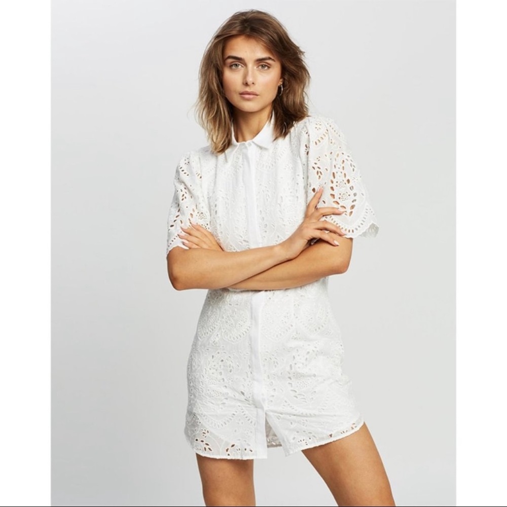 All Saints Cece Eyelet Lace Dress in Chalk White Size 2
